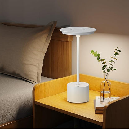 Cordless Table Lamp, Portable Rechargeable 6000mAh Outdoor Table Lamp, 3 Color Stepless Dimming Battery Powered Lamp, LED Table Light for Dinner/Bedroom/Restaurant/Outdoor (White)
