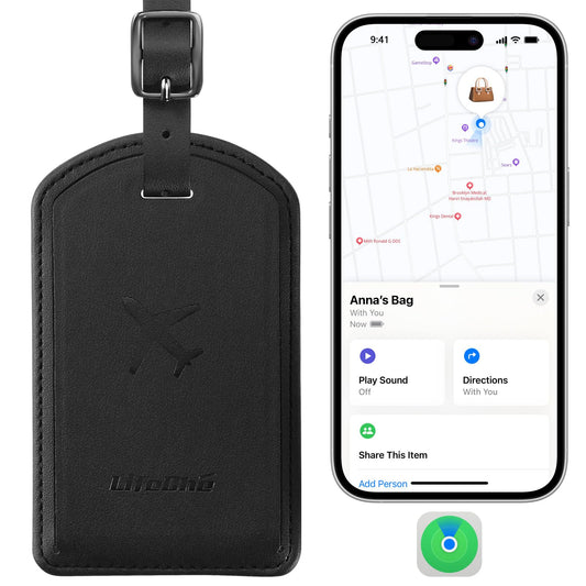 Luggage Tags Built-in Anti-Loss Tracker, Luxury Leather Luggage Tags for Suitcase, Travel Bags, Backpacks, Travel Organizer for Lost Baggage Prevention (Black*1 Pack)