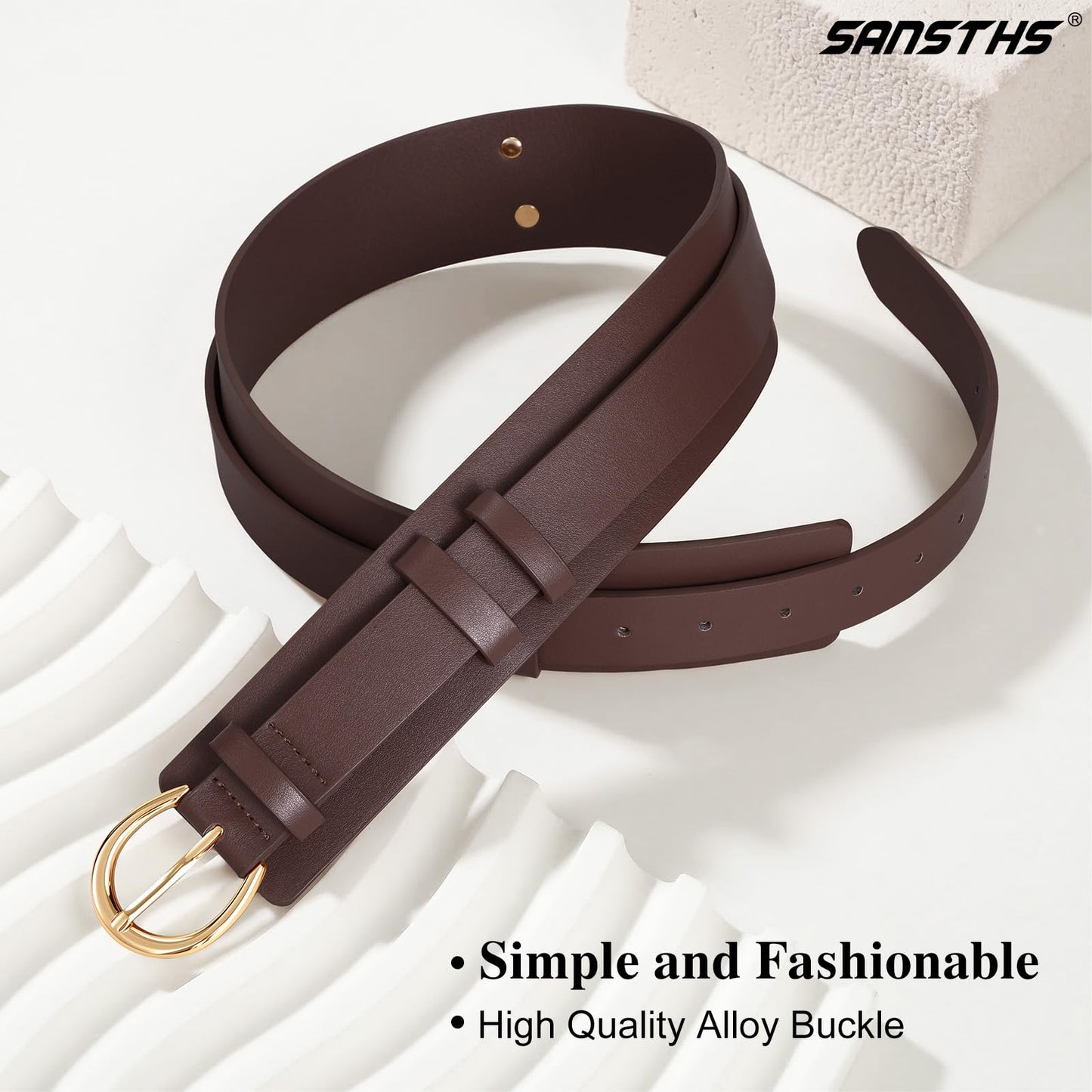 SANSTHS Belt for Women 2-in-1 Waistband for Dress Coats Pants, Women Wide Leather Belt with Fashion Buckle, Coffee S