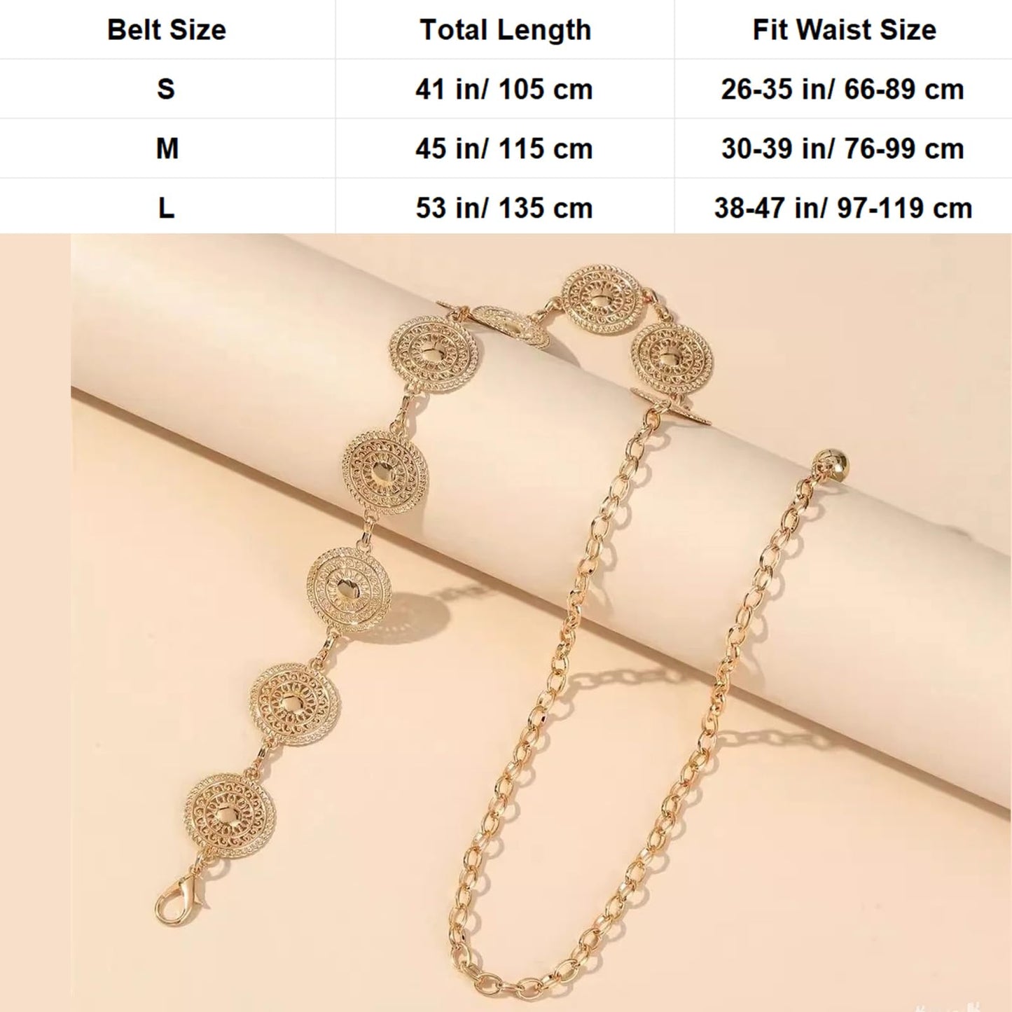Neoreal Metal Waist Chain Belt Sun Western Belts Accessories for Women Girls, S
