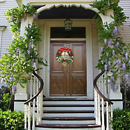 H&W Small Christmas Wreath (11.8 Inch / 30 cm) for Front Door Wall Windows Artificial Poinsettia Xmas Decoration with Tinkle Bell Bowknot and Small Ornaments (MC7-D1)