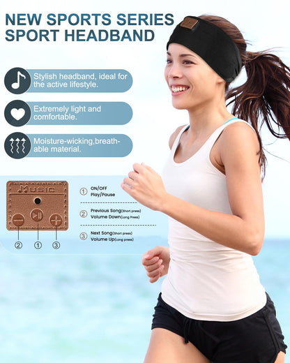 Mixiba 2-Pack Sleeping Headphones, Headband Headphones with Ultra-Thin HD Stereo Speaker, Bluetooth Headband for Sports, Workouts, Insomnia, Yoga, Air Travel, Meditation - Black&Grey