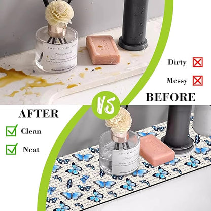 Sink Splash Guard Faucet Mat Watercolor Butterflies Absorbent Fast Drying Mat