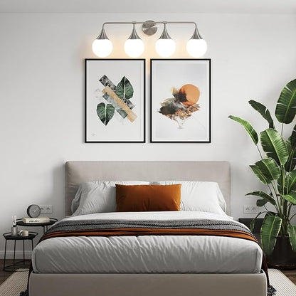 Bathroom Vanity Light Fixtures: 4 Lights Mid Century Modern Bathroom Lighting Fixtures Over Mirrors - Brushed Nickel Wall Sconce with Milky Glass Ball Shades for Bath Bedroom