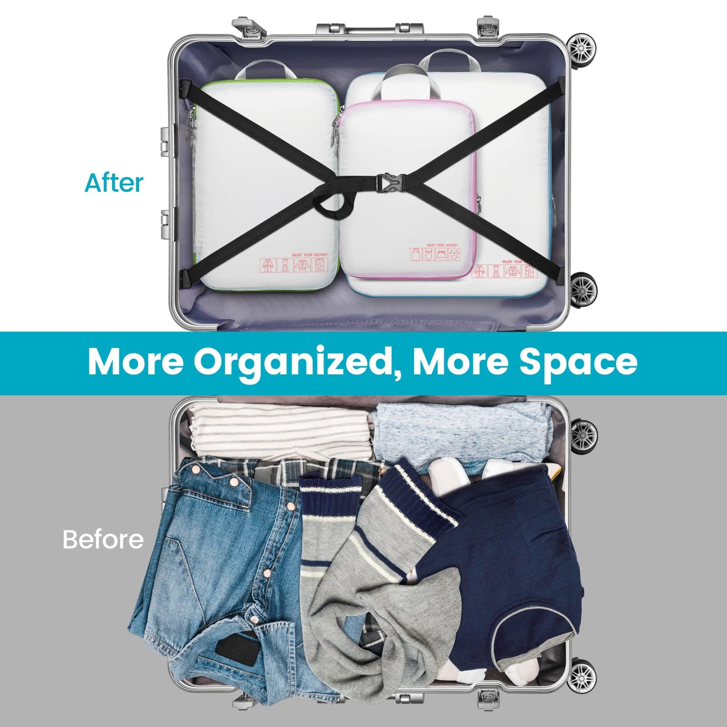 Cambond Compression Packing Cubes for Travel Women - 3 Pack Luggage Organizers Bags Travel Essentials Compression Cubes for Carry on Suitcases, White