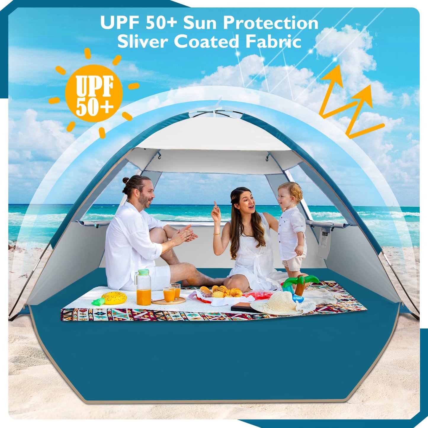COMMOUDS Beach Tent Sun Shelter for 3/4/6/8 Person, UPF 50+ UV Protection Beach Shade Canopy Tent, Lightweight, Easy Set Up and Carry