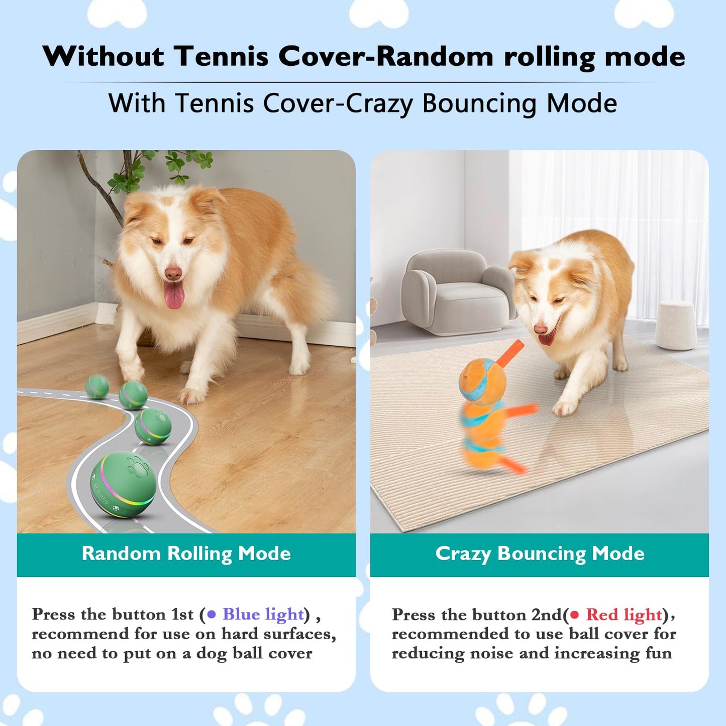 BARHOMO Dog Balls,The 3rd Generation Interactive Toys for Puppy/Small/Medium/Large Dogs,Improved Dog Rolling Effect Tennis Ball with Strap, Tough Motion Activated Automatic Moving Dog Toys (Green)