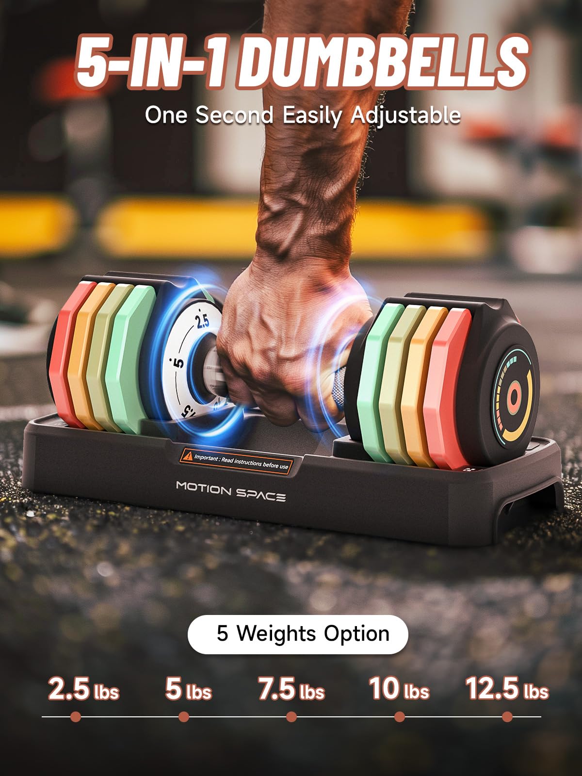 Adjustable Dumbbells Set 12.5LB/22.5LB Pair, 1-Sec Fast Adjustable 5 Weights by Turning Handle, Premium Comfort Non-slip Metal Dumbbells with Tray, Compact Size for Full Body Home Workout