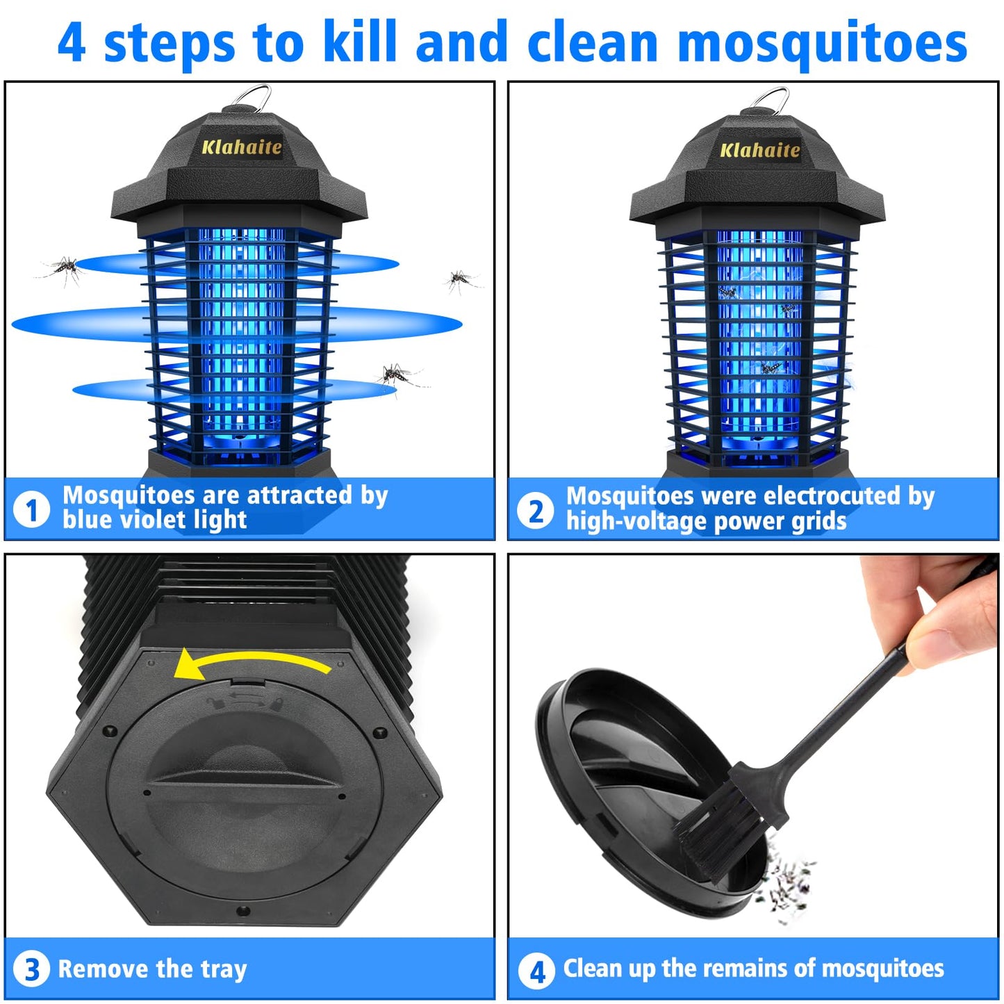 Klahaite Bug Zapper Outdoor, Electric Mosquito Zapper, Fly Zapper Indoor Fly Traps, Mosquito Repellent Outdoor Patio and Backyard Covers 1/2 Acre, 3 Prong Plug, 4200V, ABS Fireproof Plastic Outer