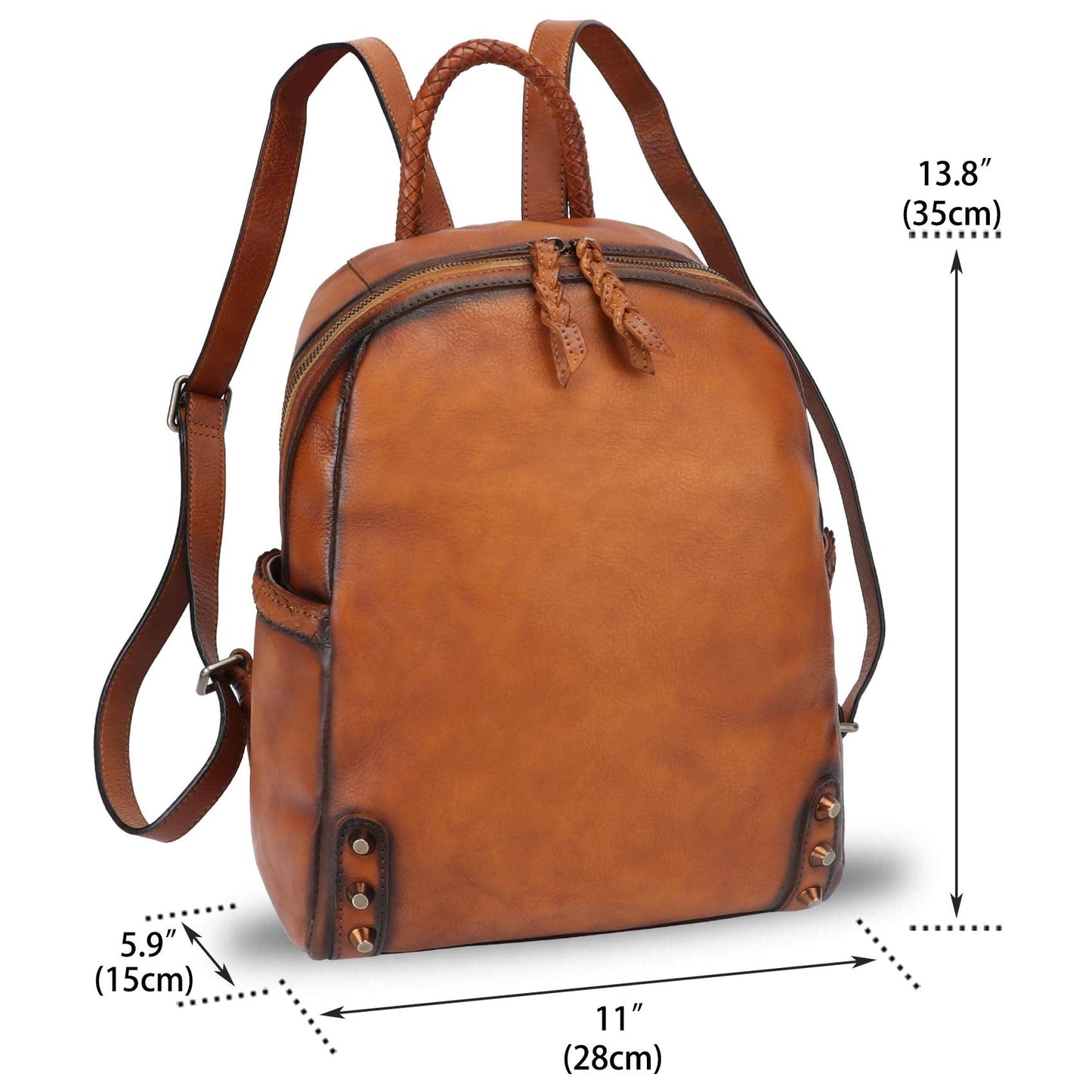 Genuine Leather Backpack Purse for Women Vintage Rucksack Casual Back Bag Handmade Cowhide Western Daypack (Brown)