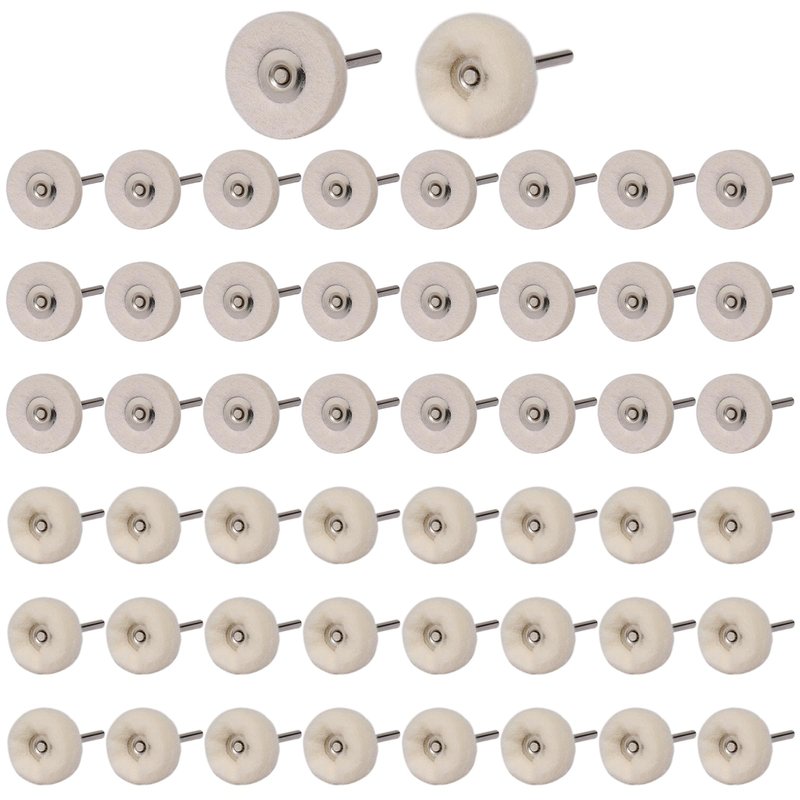 Shineboc 50 PCS 1 Inch Wool Felt Polishing Accessory Kits, 25 Each Spherical/Flat Buffing Wheels for Proxxon Dremel Rotary Tool - 1/8" Shank, Ideal for Wood Metal Jewelry and Glass Polishing