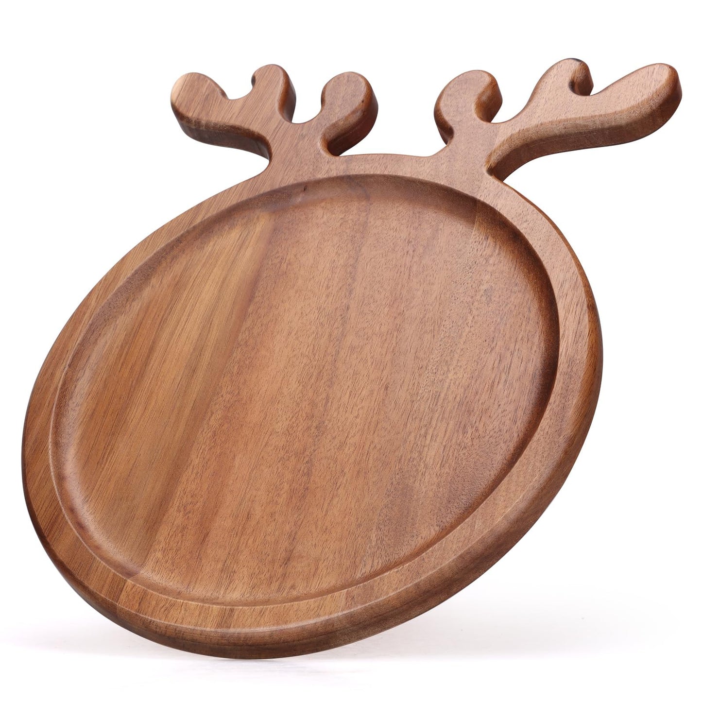 Renawe Decor Christmas Dinner Plate 12"x10" Wooden Cheese Charcuterie Board Xmas Cookies Platter Wood Salad Charger Plates for Christmas Holiday Festive Serving Dish Decorative Round Dessert Trays