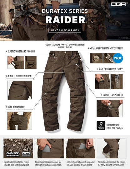 CQR Men's Tactical Pants, Water Resistant Ripstop Cargo Pants, Lightweight EDC Work Hiking Pants, Outdoor Apparel, Duratex Mag Pocket Tundra, 30W x 32L