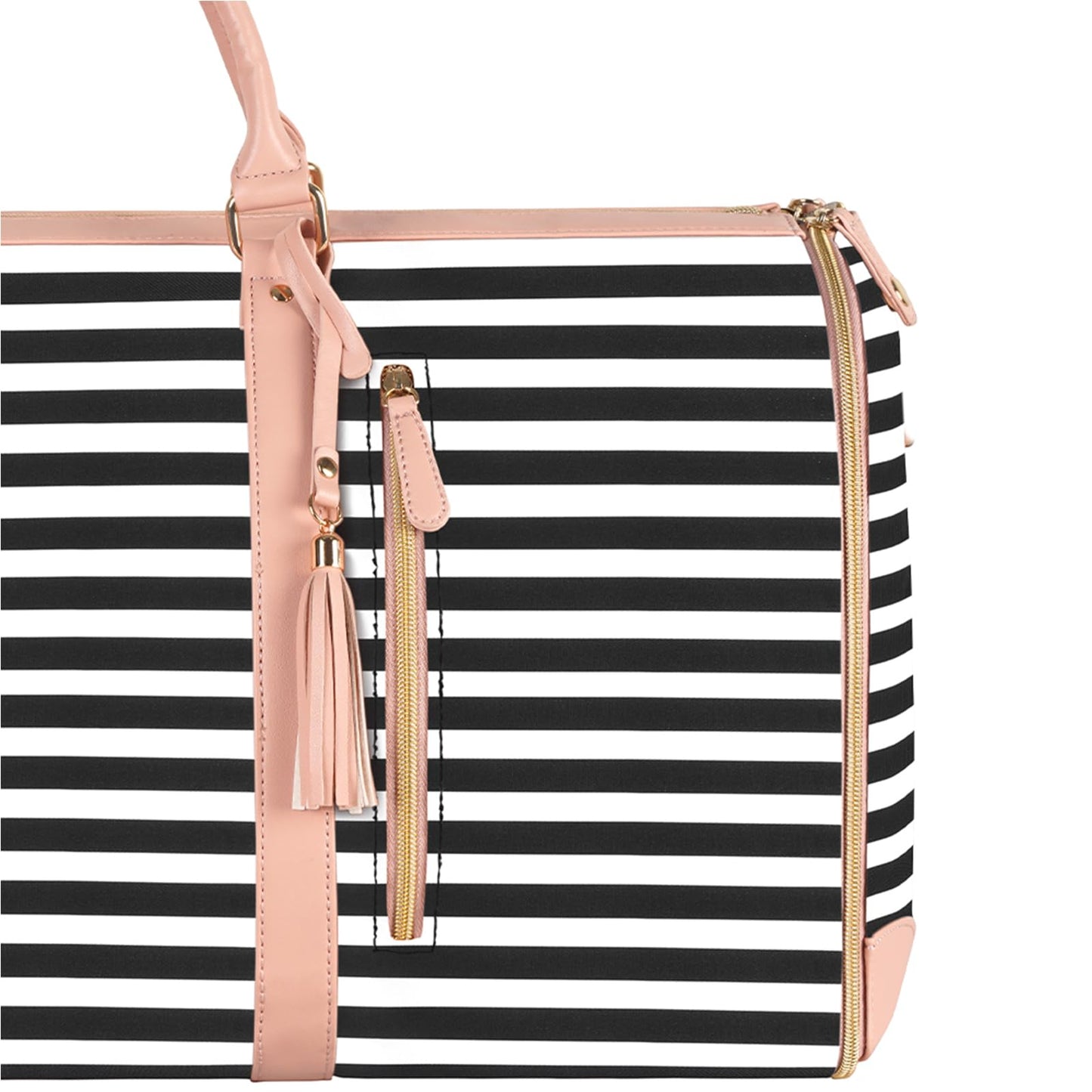 Ytonet Carry On Garment Bag, Large Hanging Duffle Bag for Women, PU Leather Waterproof Bags Travel with Shoe Pouch - 2 in 1 Suitcase Suit Bags, Black and White Stripe