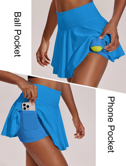 PINSPARK Tennis Skirts for Women Workout Skirt Tummy Control Athletic Skort with Pockets, Sparkle Blue XS