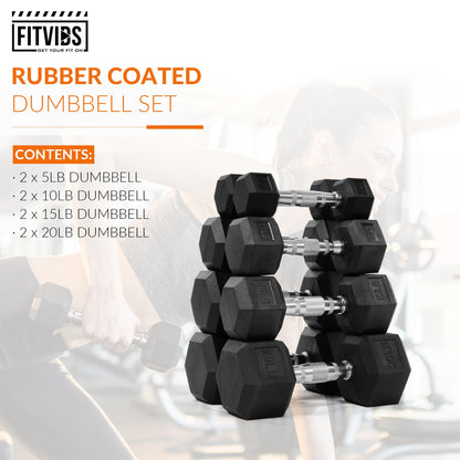 Fitvids 100LB Rubber Encased Hex Dumbbell Weight Set Contoured Handle for Muscle Toning, Strength Building & Full Body Workout