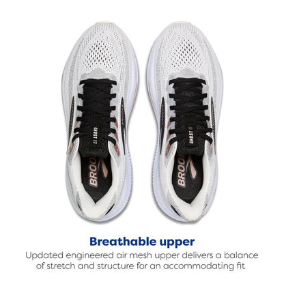 Brooks Women’s Ghost 17 Neutral Running Shoe - White/Black/Rose Gold - 8.5 Wide