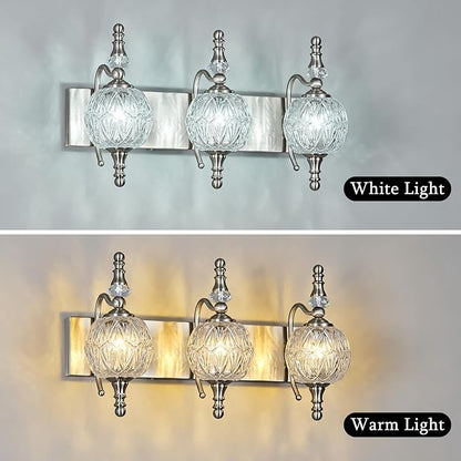 Modern Crystal Bathroom Vanity Lights Fixtures Over Mirror Brushed Nickel Vintage 3-Lights 20 Inch Bathroom Light Fixtures Glass Crystal Vanity Lights