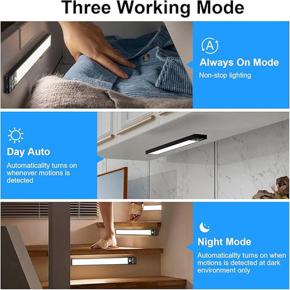 YELKO Under Cabine t Lights,12inch Rechargeable Motion Sensor Closet Light, 3200mAh Battery Operated Nightlights, Cordless Dimmable Motion Activated LED Lamp for Kitchen Wardrobe Cupboard