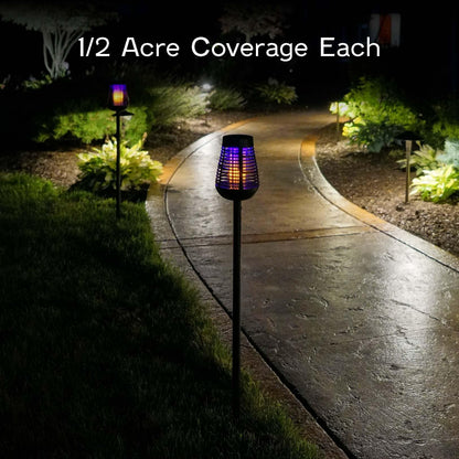 PIC Solar Insect Killer Torch (DFST), Bug Zapper and Flame Accent Light, Kills Bugs on Contact - Twin Pack