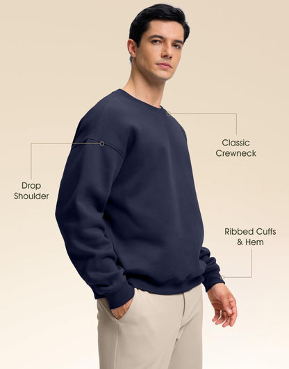 Soothfeel Mens Fleece Lined Crewneck Sweatshirt Cotton Pullover Sweater Athletic Workout Casual Oversized Warm Shirts for Men Navy M