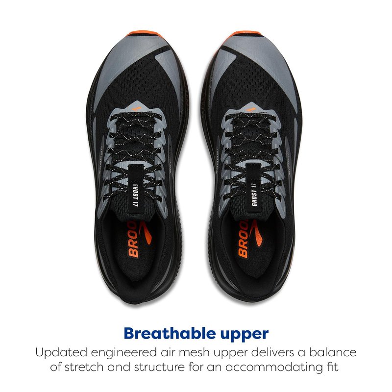 Brooks Women’s Ghost 17 Neutral Running Shoe - Black/Orange - 5 Medium