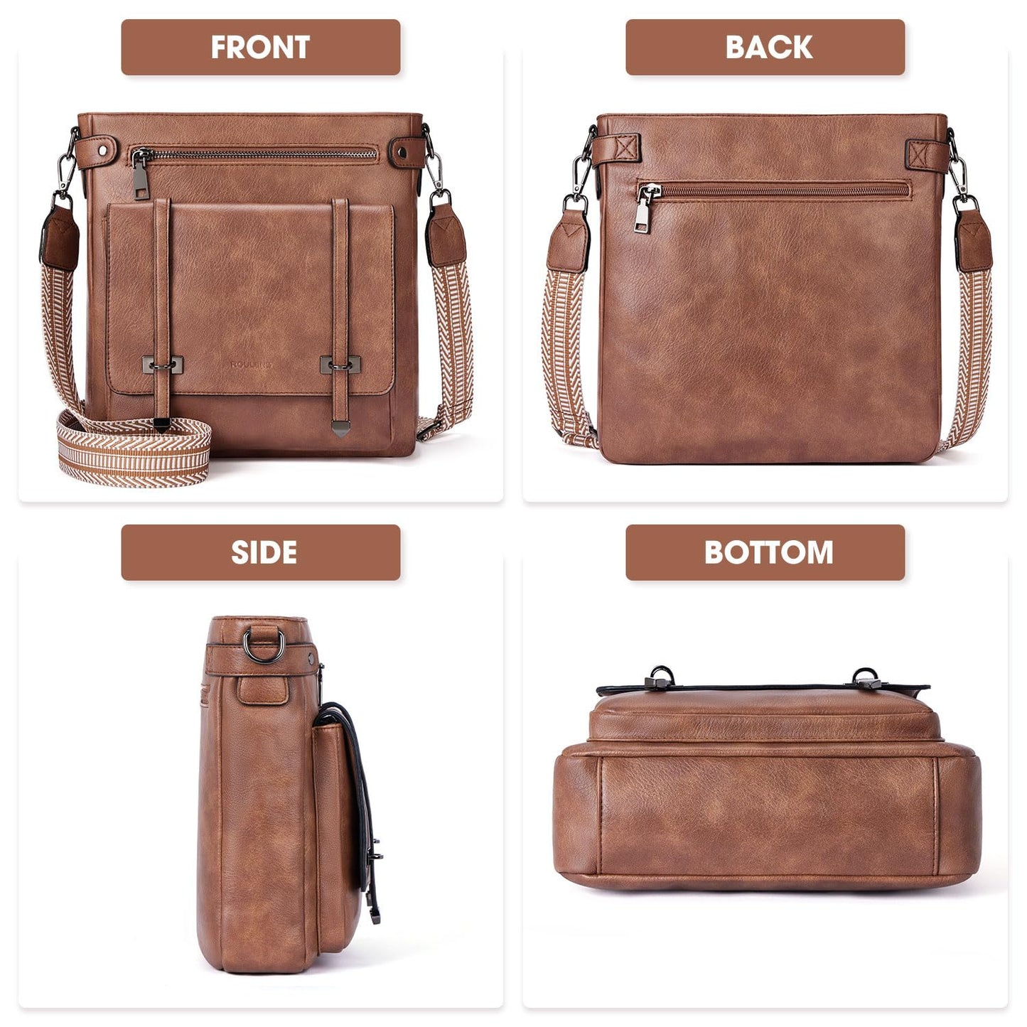 Roulens Crossbody Bags for Women,Multi Pocket Crossbody Purses Vegan Leather Shoulder Handbags Travel Purse Adjustable Strap