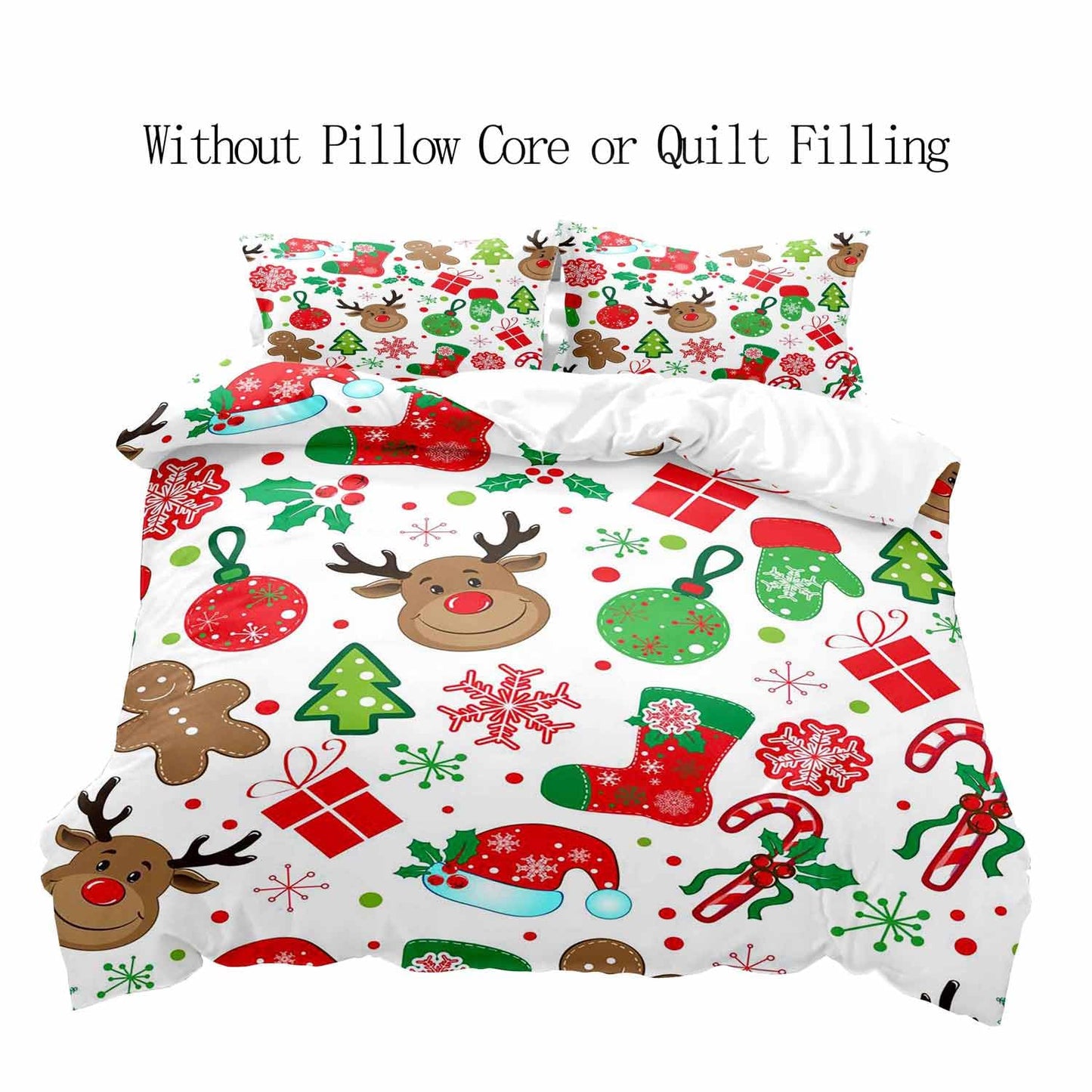 LUVIVIHOME 3PCS Christmas Duvet Cover Queen, White Duvet Cover, Boys Girls Kids Bedding, Cute Reindeer Snowflake Gingerbread Candy Cane Holiday Christmas Comforter Bedspread Quilt Cover 2 Pillow Cases