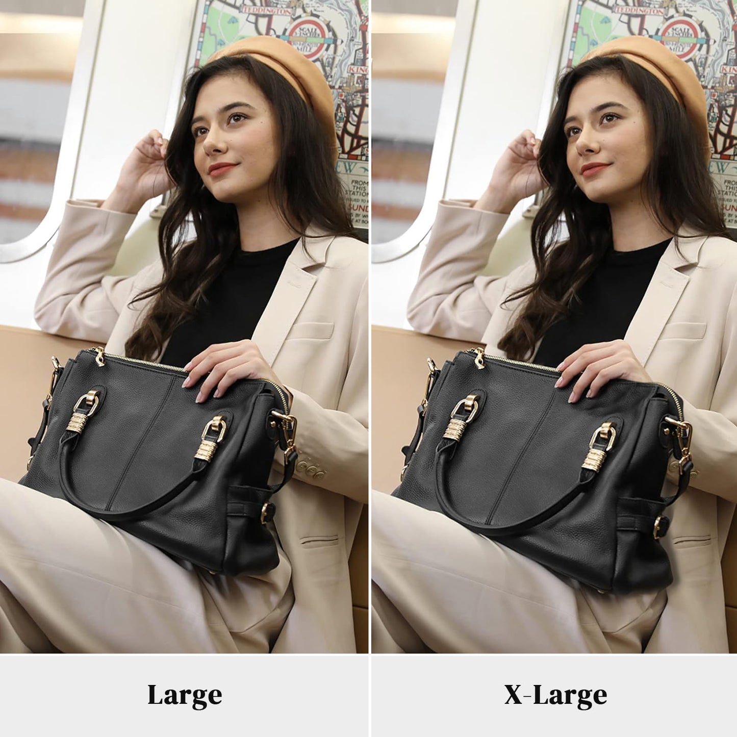 Kattee Soft Women Genuine Leather Purses and Handbags Satchel Tote Shoulder Bag (Black)
