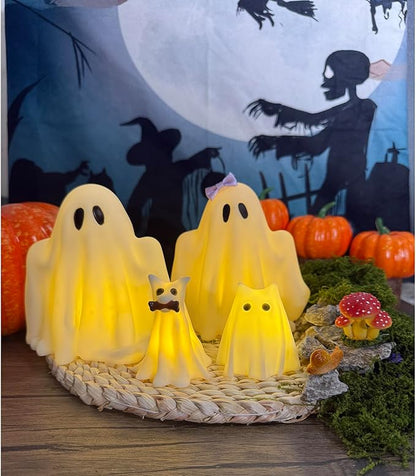 Halloween Decorations Indoor,Ghost Decor, Light Up Ghosts Kit Set of 4,Friendly Pets,Gothic Home Decor(2ghost 2dog)
