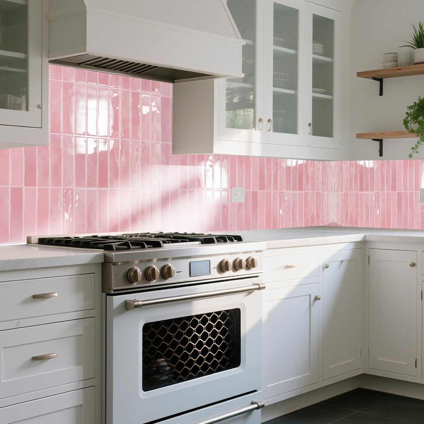 Art3d 11.4 x 9 Inch Heavy-Duty Peel and Stick PVC Backsplash for Home Décor, 10-Pack PVC Wall Tiles for Kitchen Countertop, Pink Marble