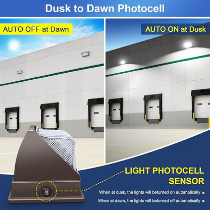 LED Wall Pack Light 120W Dusk to Dawn Photocell 5000K 18000LM LED Outdoor Flood Security Lights 110V-277V Commercial and Industrial Building Wall Mount Exterior Lighting for Garage Yard Barn