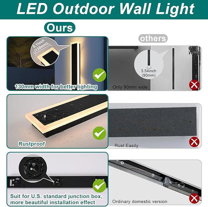 2 Pack LED Outdoor Long Wall Lights,24 inch Outdoor Linear Light for Porch,Dimmable Wall Mounted Light Fixtures,Exterior Long Linear Lighting,Outside Lighting for Patio,House Front Door