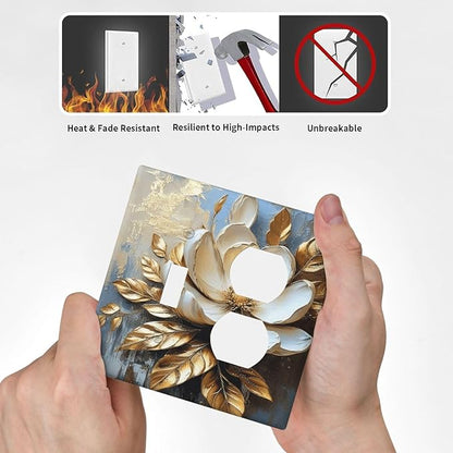 Decorative Art Light Switch Covers Gilded Bloom 2 Gang Single Toggle Duplex Combination Electrical Faceplate Switchplate Wall Plate for Home Decor