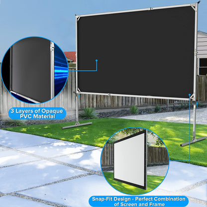 Projector Screen Outdoor,JWSIT 120 inch Outdoor Movie Screen-Upgraded 3 Layers PVC 16:9 Projector Screen,Portable Video Projection Screen with Carrying Bag for Home Theater Backyard