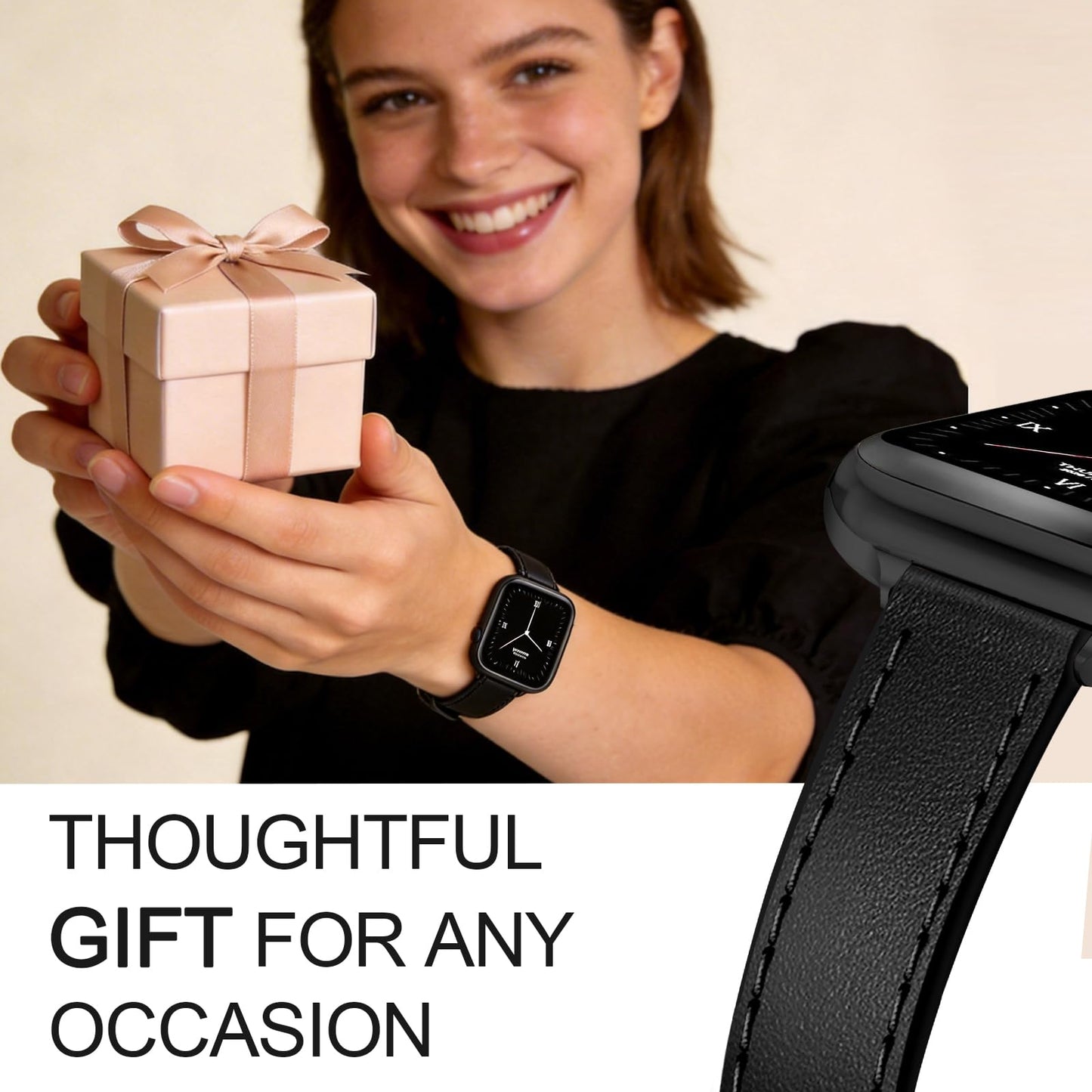 JR.DM Slim Leather Bands Compatible with Apple Watch Band 38mm 40mm 41mm 42mm 44mm 45mm 46mm 49mm, Genuine Leather Thin Band Feminine Design Strap for Iwatch Ultra SE Series 11 10 9 8 7 6 5 4 3 2 1