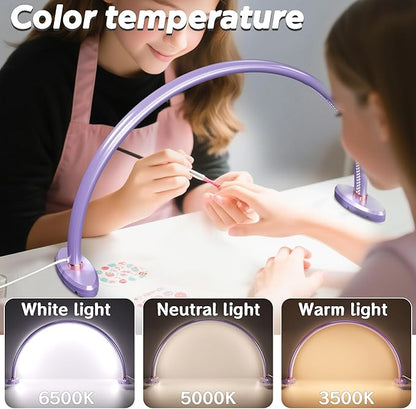 Moon Light Nail Tech,3 Color Temperature,20inch Half Moon Desk Lamp for Nail Techs for/Photograph/Crafts Etc Illuminated (Medium Size Purple)