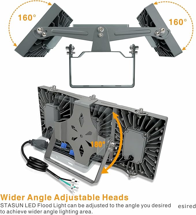 STASUN LED Flood Light Outdoor, 150W 13500lm Outdoor Lighting with 330° Lighting Angle, 5000K, 3 Adjustable Heads, IP66 Waterproof LED Exterior Security Area Lights for Yard, Stadium, Parking Lot