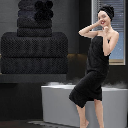8 Piece Bathroom Towel Set Black |2 Oversized Large Bath Towels Sheet, 2 Hand