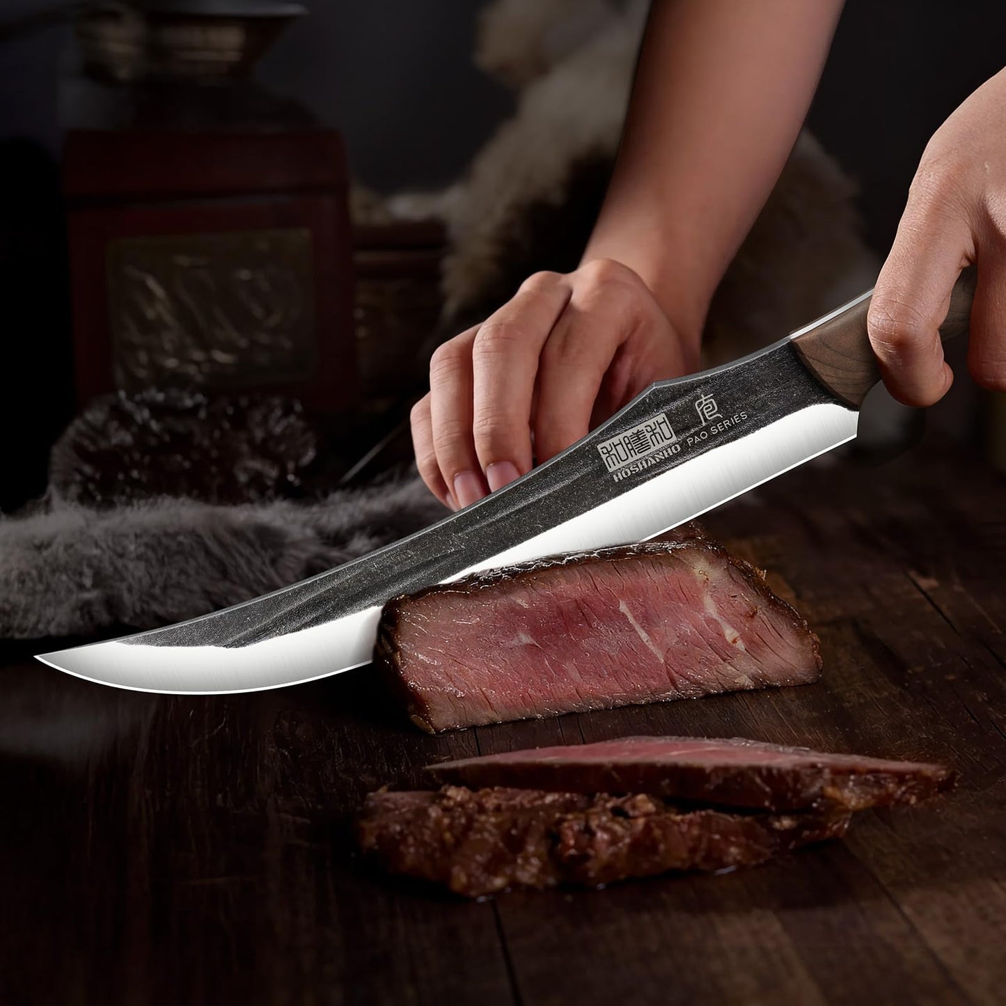 HOSHANHO Butcher Knife Set, 3-Piece Ultra Sharp Kitchen Knife Set, Hand Forged High Carbon Steel Meat Cleaver Knife & Slicing Knives & Boning Knives for Home & Camping & BBQ Gift with Men