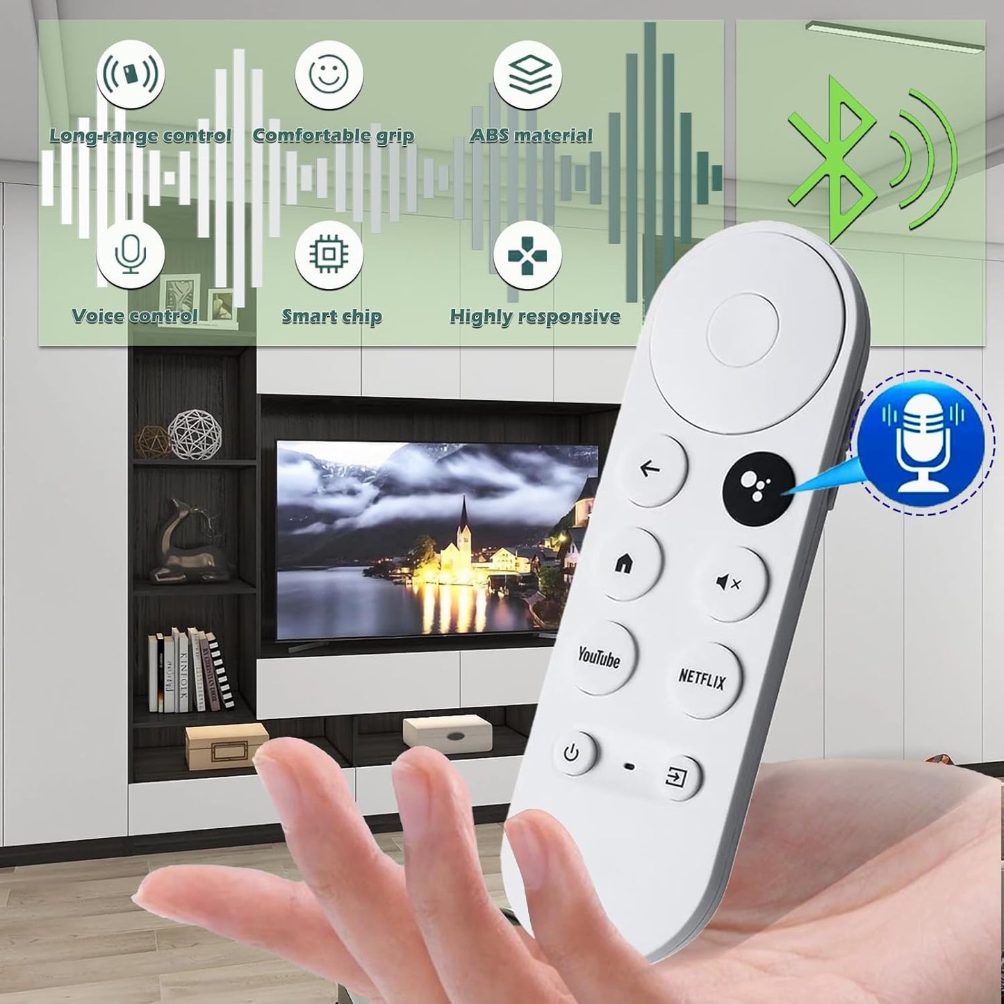 Voice Remote Control Suitable for G9N9N, BENACES Replacement for TV Compatible with Google Chromecast 4k Snow, GA01409-US, GA01919-US, GA01920-US, GA01923-US, GA02463-US, GA02464-US