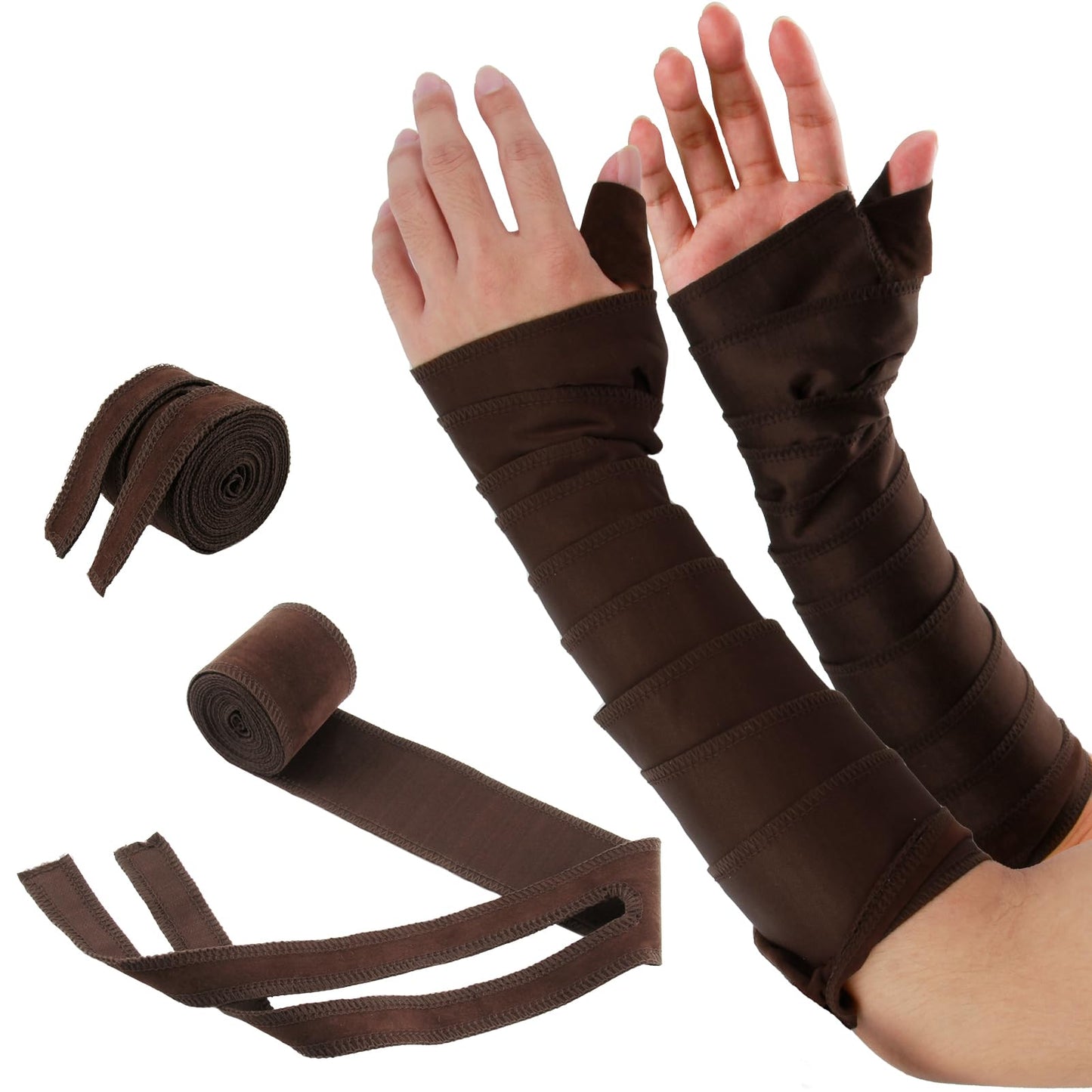 Renaissance Arm Wraps Medieval Faux Suede Bracers,Viking Hand Wraps, LARP Arm Guards Halloween Costume Accessorie Brown