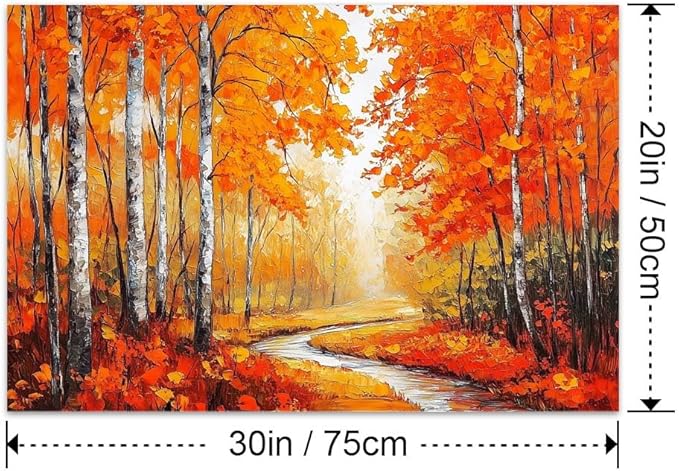 Yesad Autumn Canvas Wall Art, Fall Tree Forest Field Landscape Painting Fall Wall Art Prints Pictures Posters Artwork for Living Room Bedroom Bathroom Home Decor (Unframed,30”x20”,Tree & River)