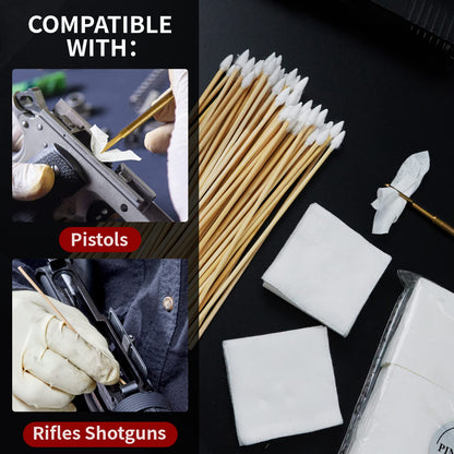 PINGMIC Gun Cleaning Supplies - 300PCS Gun Cleaning Patches and 300PCS Gun Cleaning Swabs, 6-inch Pointed Gun Swabs, 2" x 2" Lint Free Gun Patches - Fit Most Calibers Gun Cleaning Kit Supplies