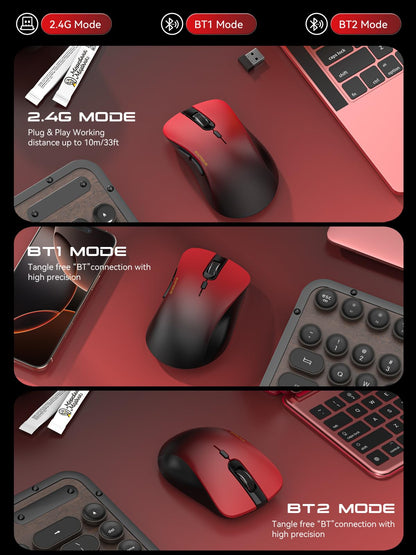 RAPIQUE Bluetooth Wireless Mouse - Dual Bluetooth & 2.4 GHz USB Receiver, Ergonomic Design, Quiet Clicks, Low Power - Multi-Device Compatibility for MacBook, Laptop, Computer, iPad Air/Pro (Pink)