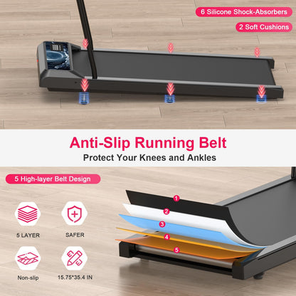 RJOP Walking Treadmill Pad with Incline - Portable Under Desk Treadmill, Walking Mat Pad with Handle Bar, 2.5HP Low Noise, 2 in 1 Treadmills for Home Office