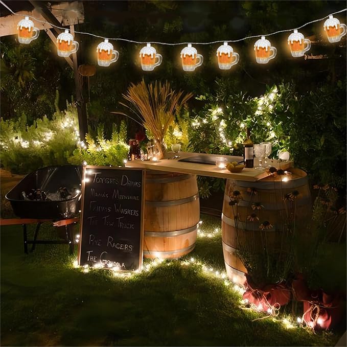 8.5Ft Beer String Lights, Novelty Party Decoration Lights with 10 Beer Mug Bulbs for Indoor & Outdoor, Summer Patio Outdoor Lights Perfect for Bar Patio Garden Beer Lovers' Parties