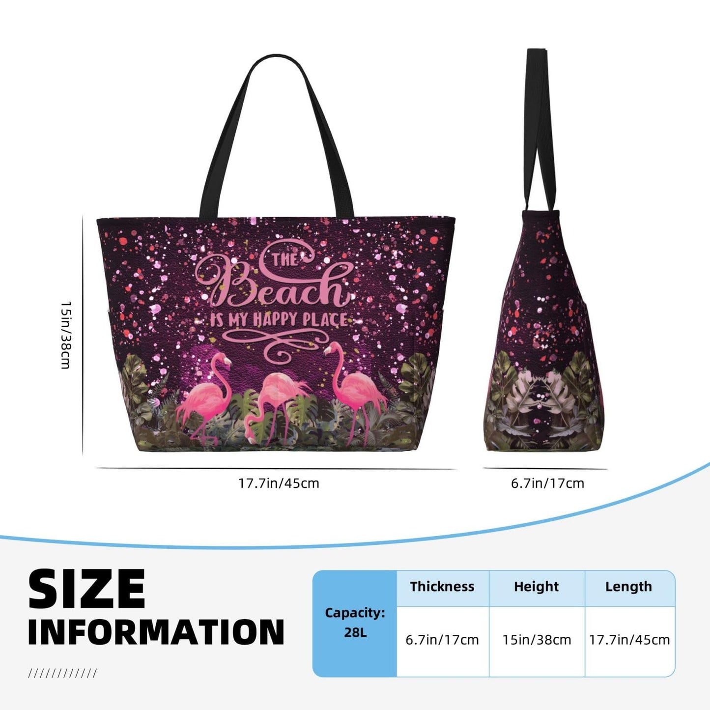 Mvcpoci Beach Bags Waterproof Sandproof Beach Bags For Women, Leopard Flamingo Print Beach Tote For Trendy Vacation