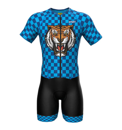 Sparx Mens Elite Aerosuit Triathlon Suit Mens Short Sleeve Tri Suit Skinsuit (Tiger, 2XL)