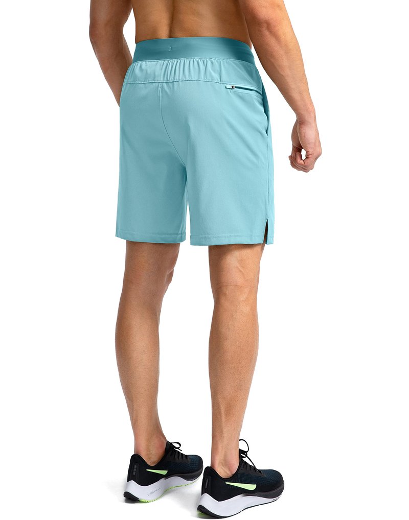 Soothfeel Men's Running Shorts with Zipper Pockets 7 Inch Lightweight Quick Dry Gym Athletic Workout Shorts for Men (Light Blue, L)